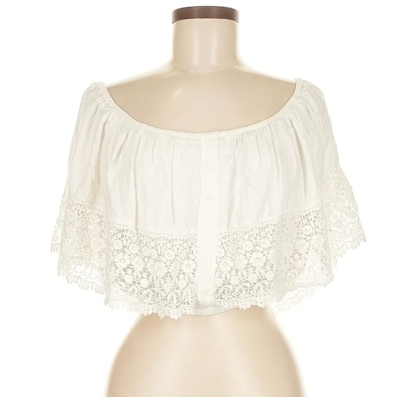 EARTHBOUND Boho Cream Lace Off-Shoulder Blouse - Picture 1 of 7